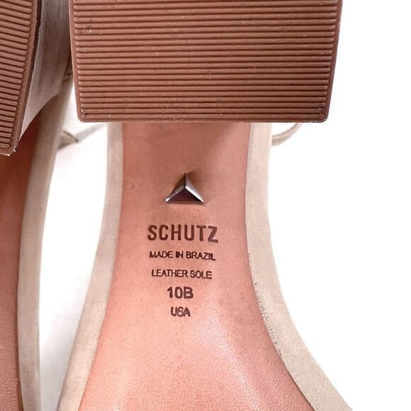 SCHUTZ Jenny Lee Beige Leather Ankle Strap Block Heel Open Toe Heels - Picture 8 of 9